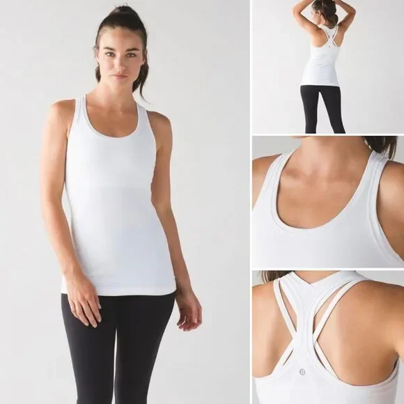 Bundle of 3 Lululemon Cool Racerback II Tank Tops in Plum, White & Black Size 8- - Picture 2 of 12